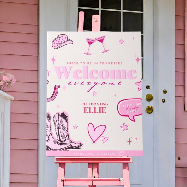 Pink Cowgirl Bachelorette Sign Nashville Bachelorette Welcome Sign Template Editable Sign Bachelorette Party Last Rodeo Bachelorette Decor