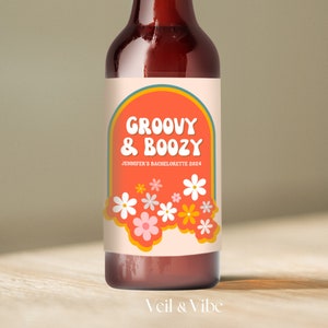 Groovy Bachelorette Tequila Label Template Retro Bachelorette Shooter Label Floral Bachelorette Gift 70s Bachelorette Survival Kit Gifts DIY