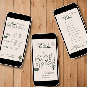 Camp Bachelorette Invite Mobile Camping Bachelorette Digital Invitation Camp Bride Itinerary Template Digital Mobile Invite DIY Bachelorette