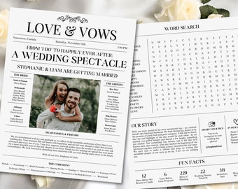 Newspaper Wedding Program | Fully Editable | Printable Wedding Programs | Wedding Program Template | Wedding Word Search | Wedding Newspaper
