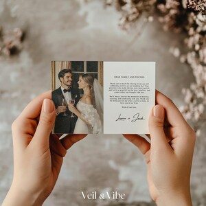 Carte de remerciement de mariage moderne, modèle de toile modifiable, esthétique minimale imprimable, photo personnalisée, bricolage, carte de jeunes mariés, téléchargement numérique instantané