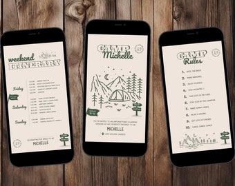 Camp Bachelorette Invite Digital Itinerary for Bachelorette Weekend Camping Bachelorette Invitation Mobile Bachelorette Itinerary Template