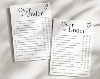 Brautdusche Spiel Over or Under Brautspiele für Brautdusche Spiele Druckbar Brautspiel Einfache Spiele Bearbeitbar Modernes Spiel Druckbar