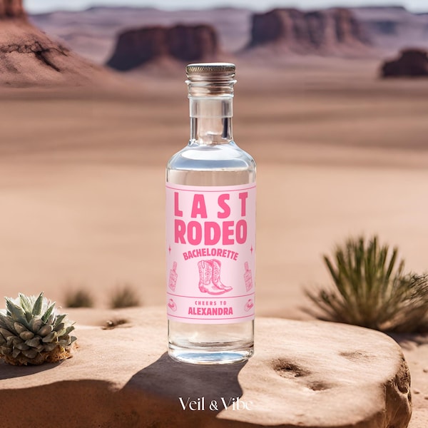 Last Rodeo Mini Bottle Labels Nashville Bachelorette Mini Liquor Label Template Mini Shot Labels Pink Cowgirl Bachelorette Party Favors DIY