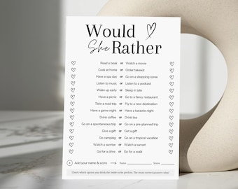 Would She Rather Bridal Shower Game Template Would Bride Rather Game for Bridal Shower Printable Bride Games Bride to Be Games Editable DIY
