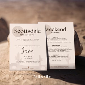Before the Veil Bachelorette Invitation Canva Template Editable Weekend Itinerary Arizona Girls Trip Printable Desert Theme Party Agenda