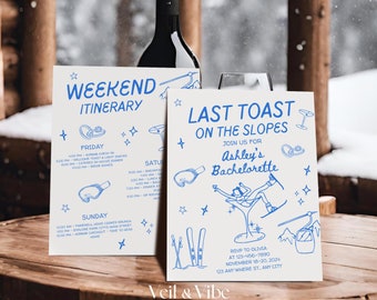 Laatste toast op de pistes Uitnodiging vrijgezellenfeest sjabloon Vrijgezellenfeest winterroute Après-ski bewerkbare sjabloon thuis afdrukken