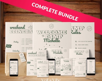 Camp Bachelorette Party Bundle Templates Camping Bachelorette Invite Camp Welcome Sign Lake Bachelorette Itinerary Bachelorette Party Favors