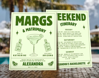 Margarita Bachelorette Invite Margs and Matrimony Bachelorette Itinerary Template Bachelorette Weekend Invitation Margarita Party Invite