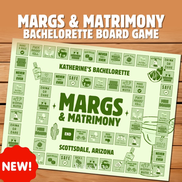 Margs and Matrimony Bachelorette Board Game Editable Bachelorette Drinking Games Tropical Bachelorette Party Games for Bachelorette Weekend