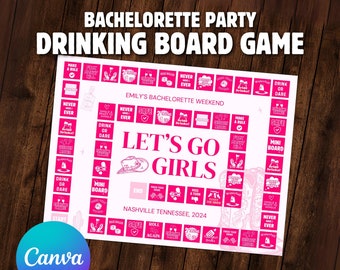 Lets Go Girls Bachelorette Party Brettspiel Nashville Bachelorette Spiele Bearbeitbares Trinkspiel Druckbare Spiele für Brautspiele Bach Party