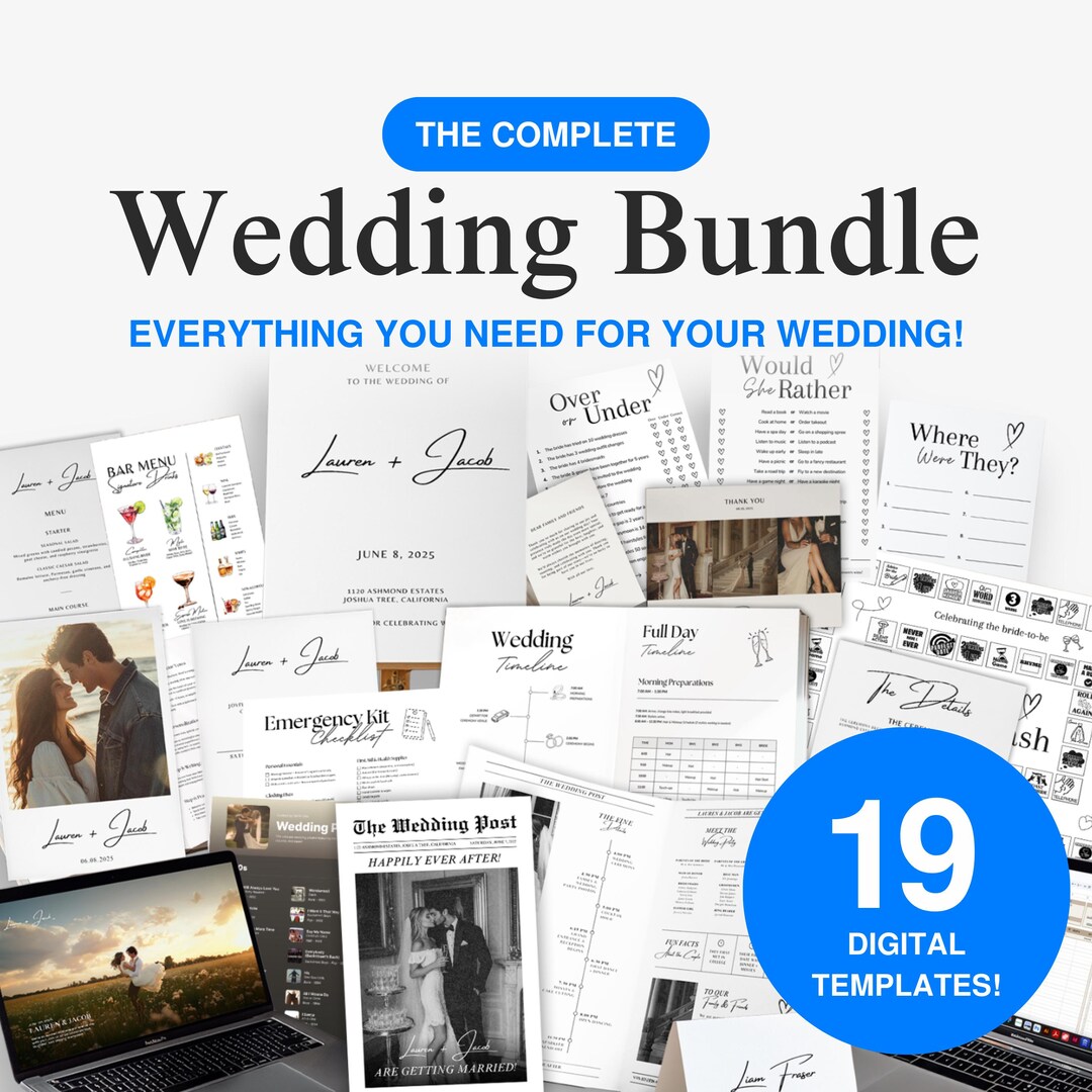 Wedding Bundle Digital Templates Photo Invitation Template Wedding ...