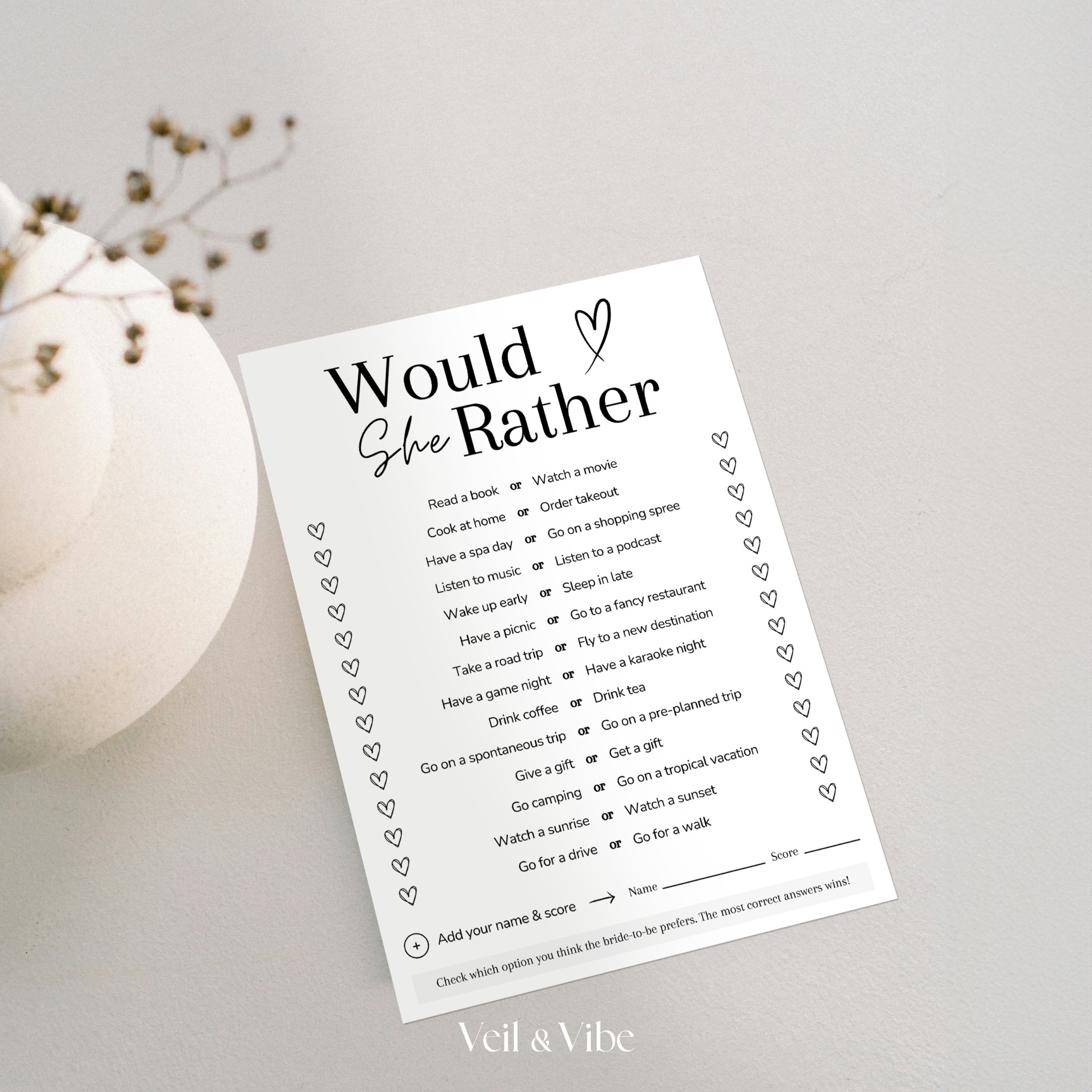 Would She Rather Bridal Shower Game