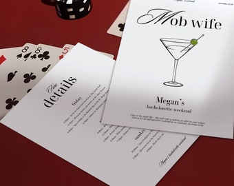 Editable Canva Mob Wife Invite and Itinerary Card for Bachelorette Weekend Printable Cocktail Party Vibe Sophisticated Girls Night Design