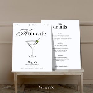 Minimalistische menigte vrouw vrijgezellenfeest uitnodiging canva bewerkbaar weekend reisplan afdrukbare chique maffia vrouw thema Aspen Girls Getaway kaart