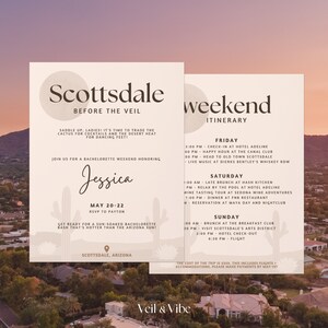 Editable Bachelorette Itinerary and Invitation Canva Template Before the Veil Desert Party Card Printable Scottsdale Trip Custom Weekend