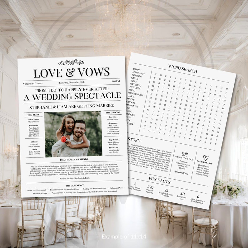 Programa de bodas de periódico / Totalmente editable / Programas de bodas imprimibles / Plantilla de programa de bodas / Búsqueda de palabras de bodas / Periódico de bodas imagen 7