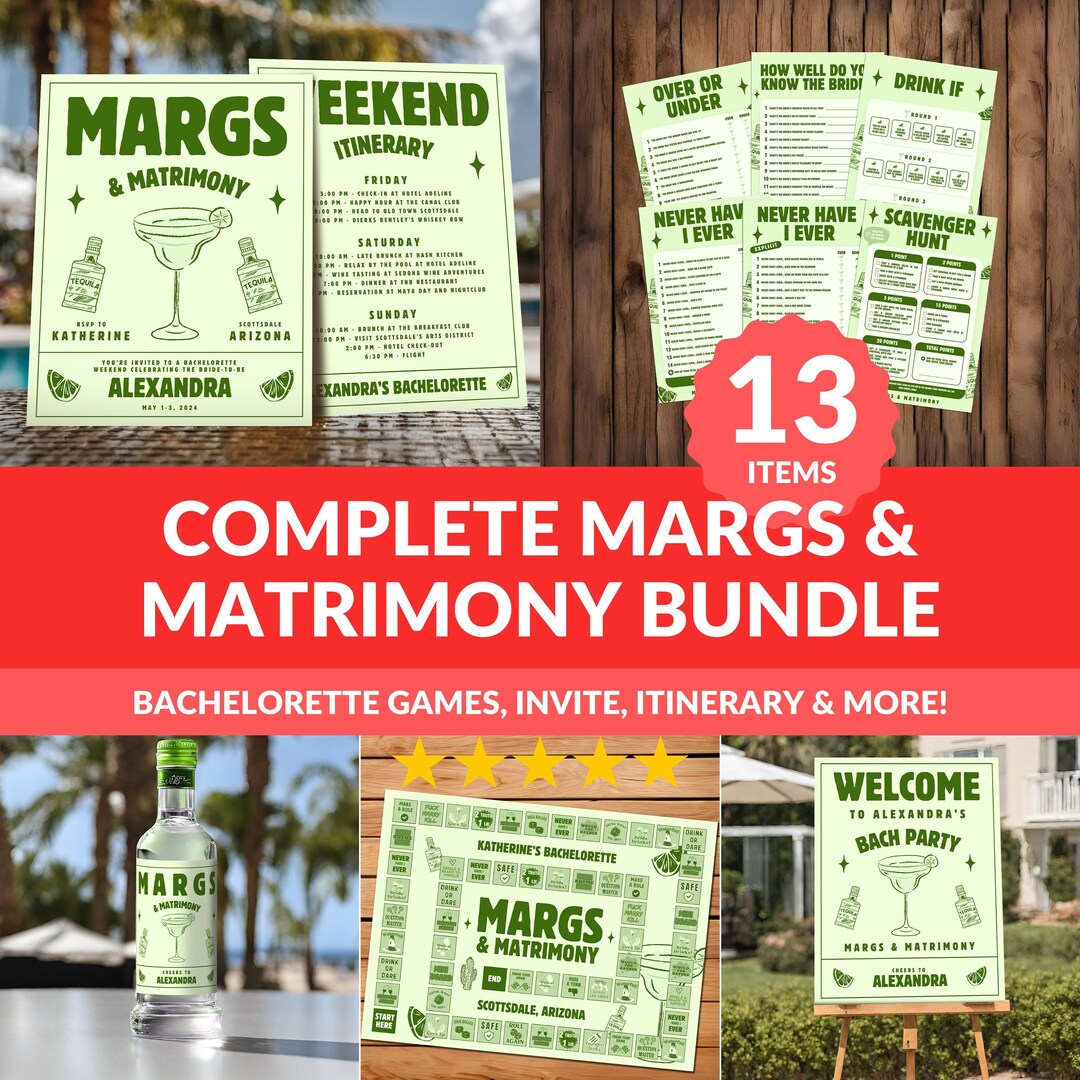Margs and Matrimony Bachelorette Bundle Tequila Bachelorette Games ...