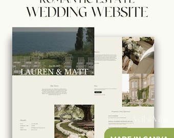 Countryside Estate Wedding Website Template, Fully Customizable Wedding Website, Elegant Aesthetic, Simple Bridal Site, One Page Website