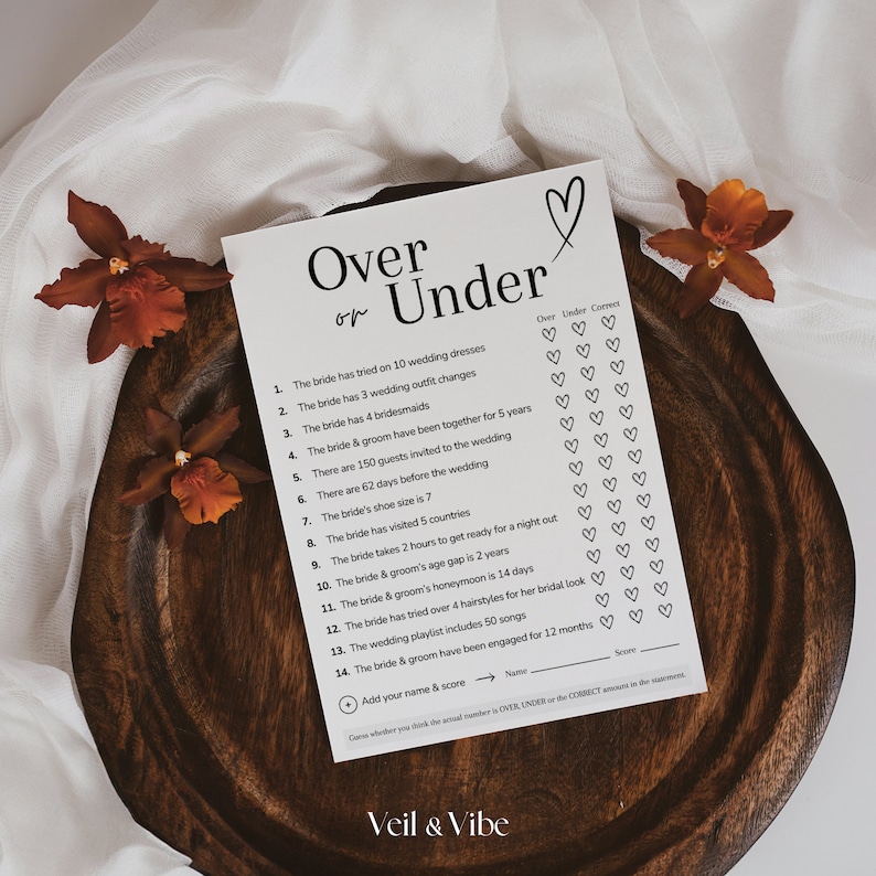 Bridal Shower Game Over or Under Bridal Games for Bridal Shower Games ...