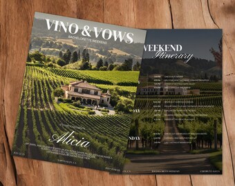 Vino and Vows Bachelorette Party Invitation & Itinerary Canva Templates,Veuve Before Vows,Wine Bachelorette Invite and Itinerary Template