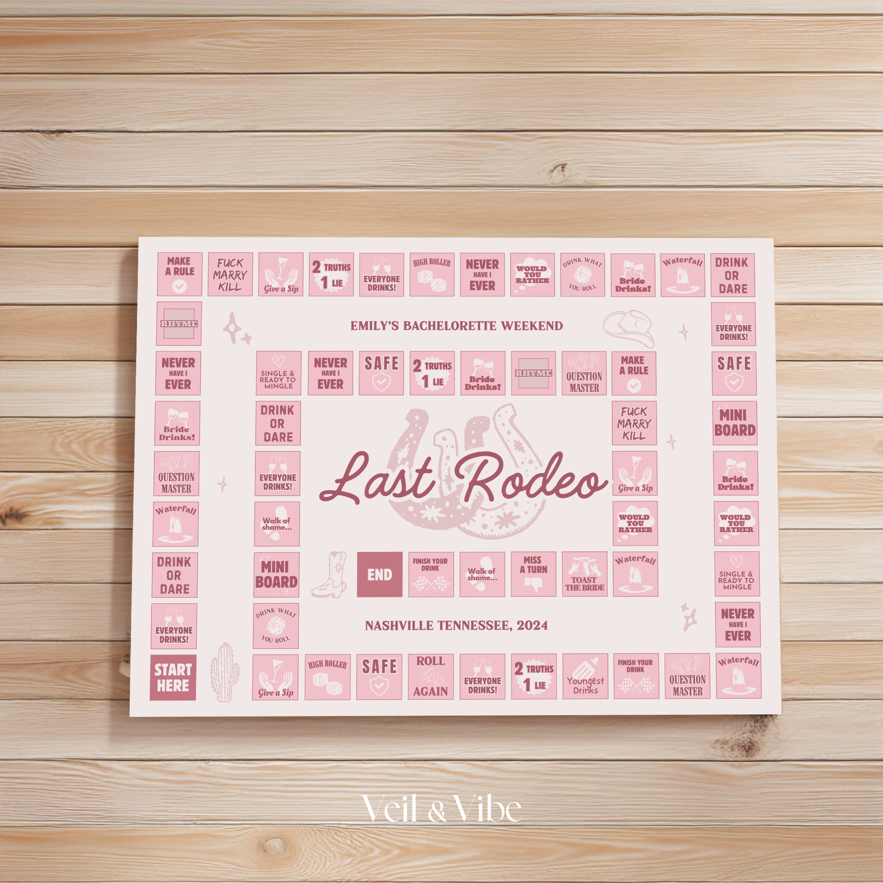 Last Rodeo Bachelorette Board Game Template Canva Editable Printable ...