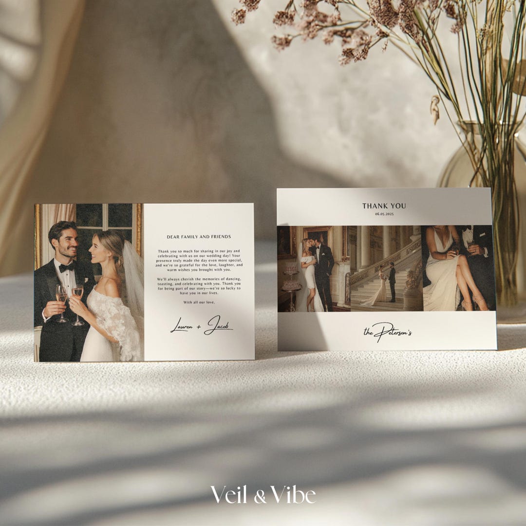 Elegant Wedding Thank You Card Template Minimal Photo Newlywed ...