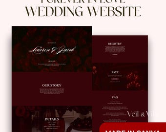 Elegant Wedding Website Template Canva, Fully Customizable Wedding Website, Romantic Aesthetic, Simple Bridal Site, One Page Website DIY