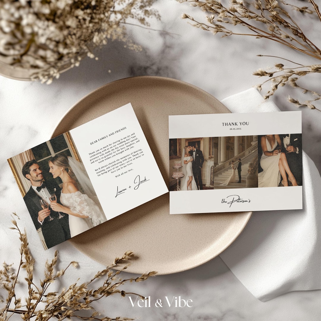 Minimalist Wedding Thank You Card Photo Modern Elegant Canva Template ...