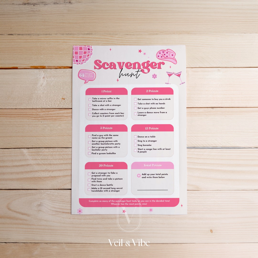 Bachelorette Scavenger Hunt Game Template Editable Canva Printable Wild