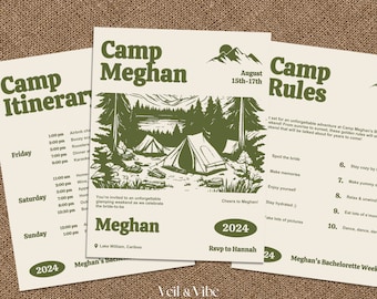 Camp Bachelorette Itinerary, Invitation & Camp Rules Bachelorette Party Itinerary Last Veil Before the Trail Itinerary Template Camping Trip