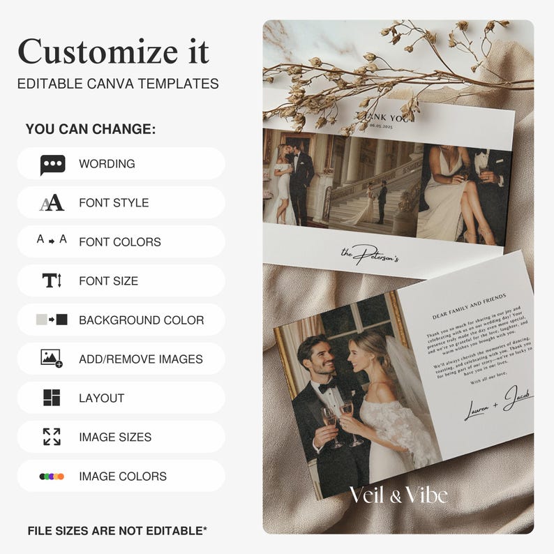 Wedding Photo Thank You Card Printable Custom Canva Template Minimalist ...