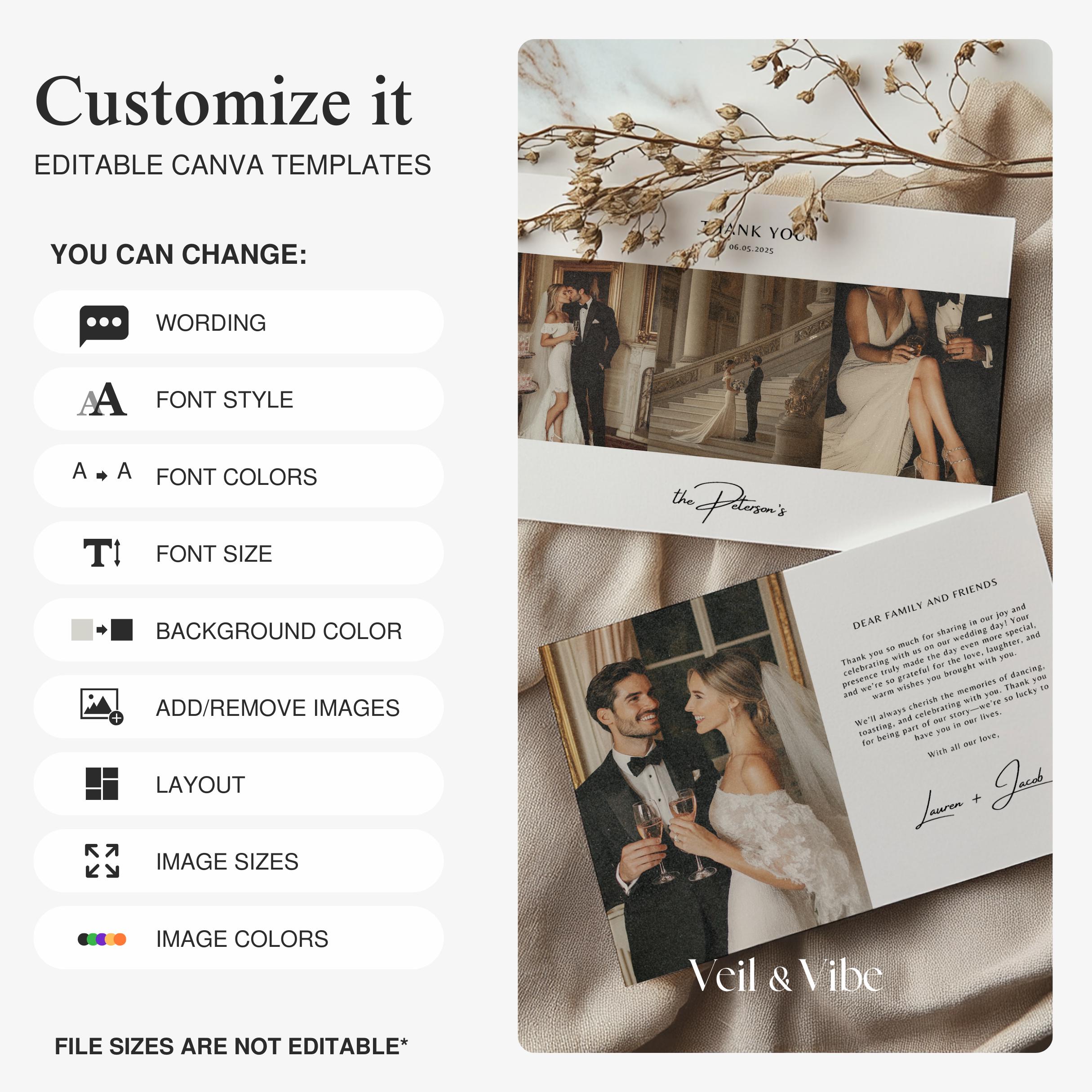 Wedding Photo Thank You Card Printable Custom Canva Template Minimalist ...