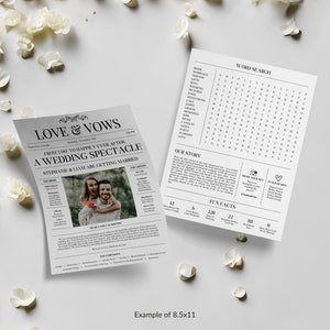 Programa de bodas de periódico / Totalmente editable / Programas de bodas imprimibles / Plantilla de programa de bodas / Búsqueda de palabras de bodas / Periódico de bodas imagen 6