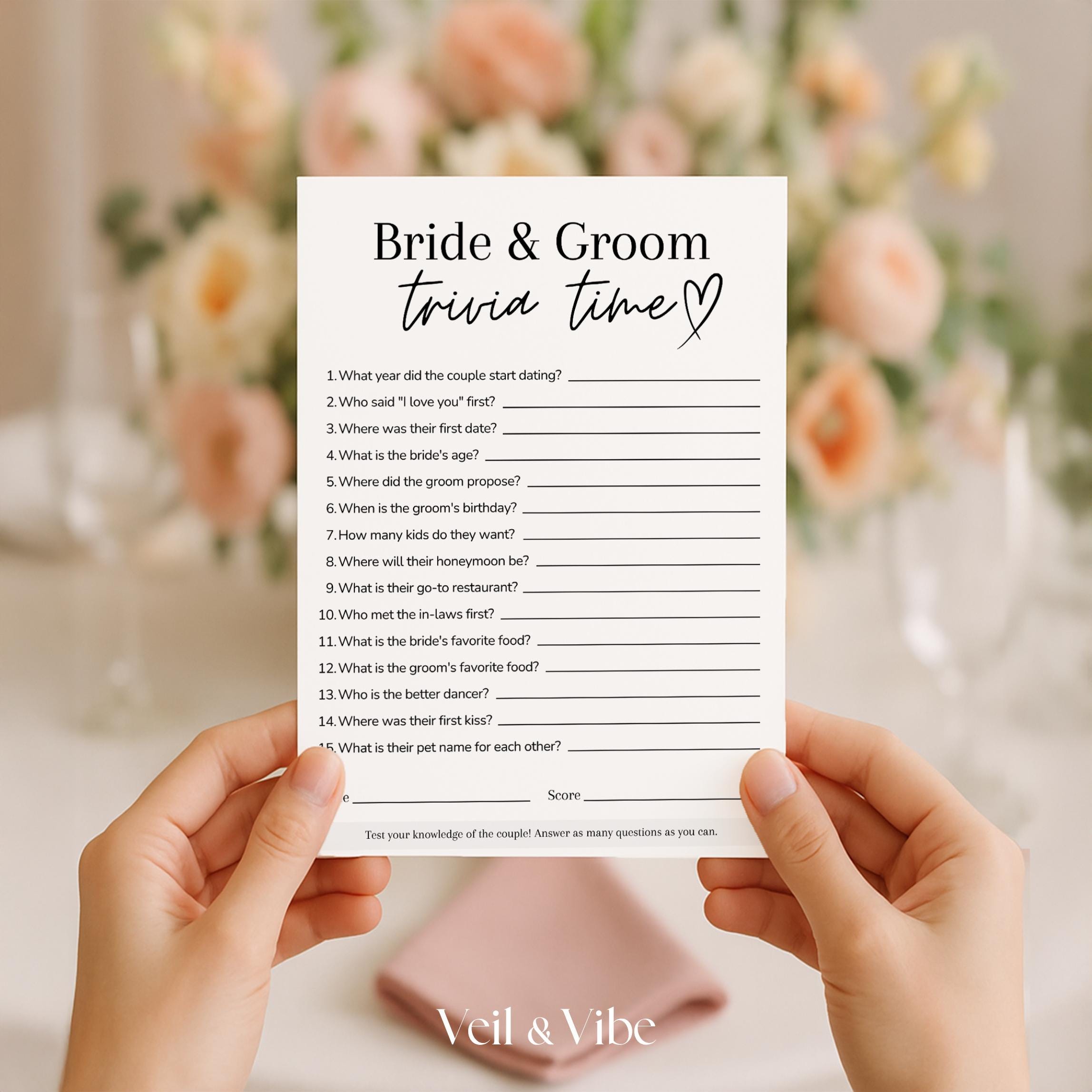 Trivia Game For Bride & Groom Printable Bridal Shower Game Who Knows The Couple Best Template Engagement Party Game Canva Editable Download