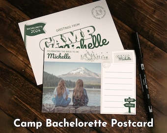 Camp Bachelorette Postcard Template Bachelorette Party Gift for Bride Last Veil Before the Trail Bachelorette Keepsake Camping Party Favor