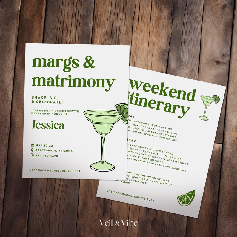 Editable Canva Bachelorette Invitation and Itinerary Template Margs ...