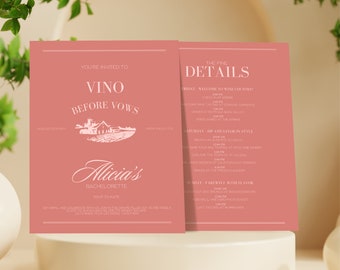 Vino Before Vows Bachelorette Invite Rose Bachelorette Invitation Template Itinerary for Winery Weekend Wine Tasting Bachelorette Trip Napa