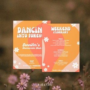 Boho Hippie Bachelorette Invitation Template Groovy Party Itinerary Daisy Invite Bachelorette Party Template Last Dance Bachelorette Theme