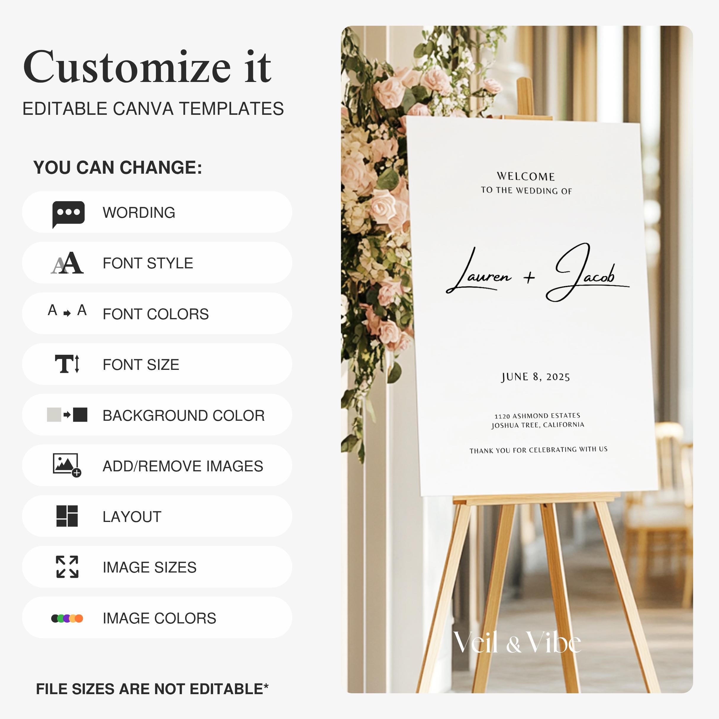 Editable Wedding Welcome Sign Template Minimalist Ceremony Welcome Sign ...