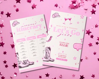 Nashville Bachelorette Party Invitation Pink Cowgirl Bachelorette Itinerary Nashville Invite Template Retro Western Bachelorette Invitation
