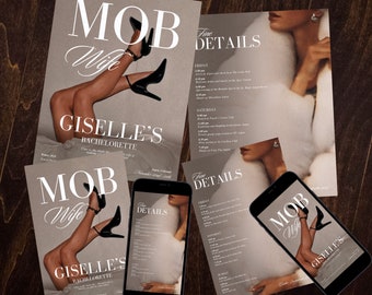 Mob Wife Bachelorette Itinerary & Invitation, Mobile Bachelorette Party Itinerary, Retro Bachelorette Invite, Glitz and Glam Invitations