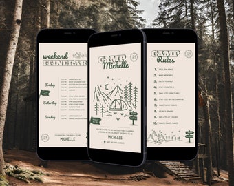 Camp Bachelorette Invitation Mobile Camping Bachelorette Itinerary Template Mobile Digital Invite Bachelorette Party Mobile Invite Camp Bach