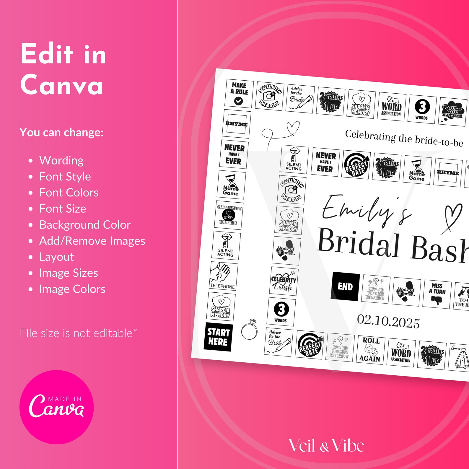 Bridal Shower Board Game Editable Bridal Games for Bridal Shower Game ...