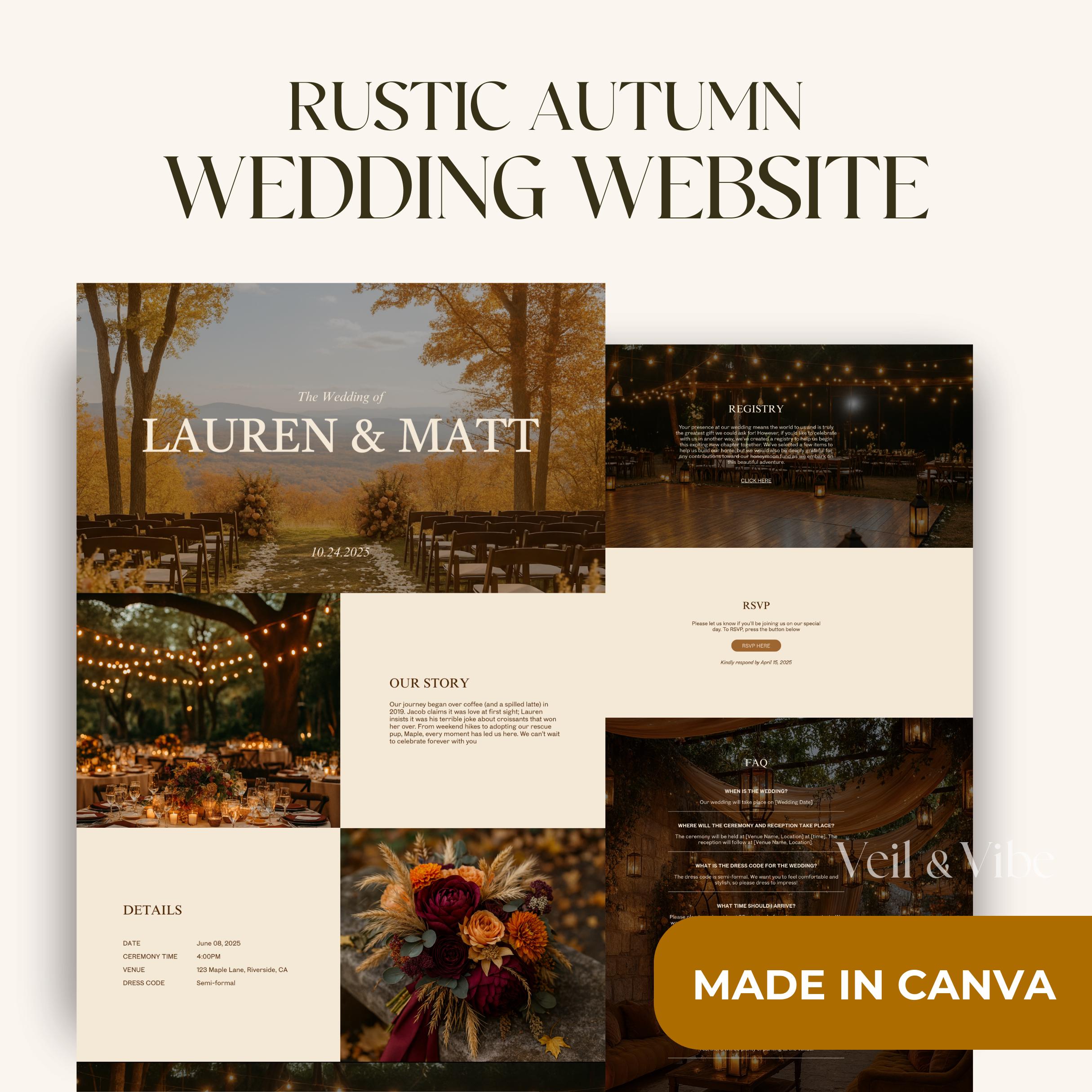 Rustic Autumn Wedding Website Template, Fully Customizable Wedding ...