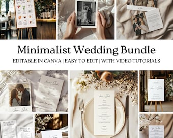 Minimalist Wedding Sign Bundle, Reception Sign, Modern Wedding Signage, Wedding Invitation, Wedding Program, Wedding Itinerary, Wedding Menu