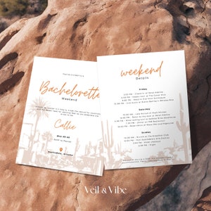Editable Bachelorette Invitation Template Canva Itinerary Weekend Schedule Card Scottsdale Arizona Girls Trip Desert Party Printable Design