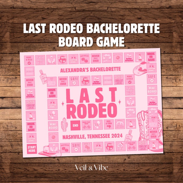 Last Rodeo Bachelorette-Spiel, druckbares Brettspiel, Bachelorette-Trinkspiele, Cowgirl-Bachelorette-Party-Spiele, Junggesellinnenabschiedsspiele, Ausdrucke