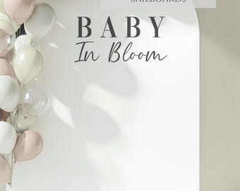 Custom IRON ON VINYL decal for Baby Showers / Baby in bloom fabric banners and signs / personalised name heat transfer / fabric stickers