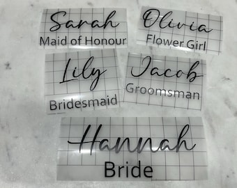 Wedding Role Vinyl Name Decal Wedding Sticker Hanger Flute labels bridesmaids gift labels Maid of honour gift vinyl box name sticker